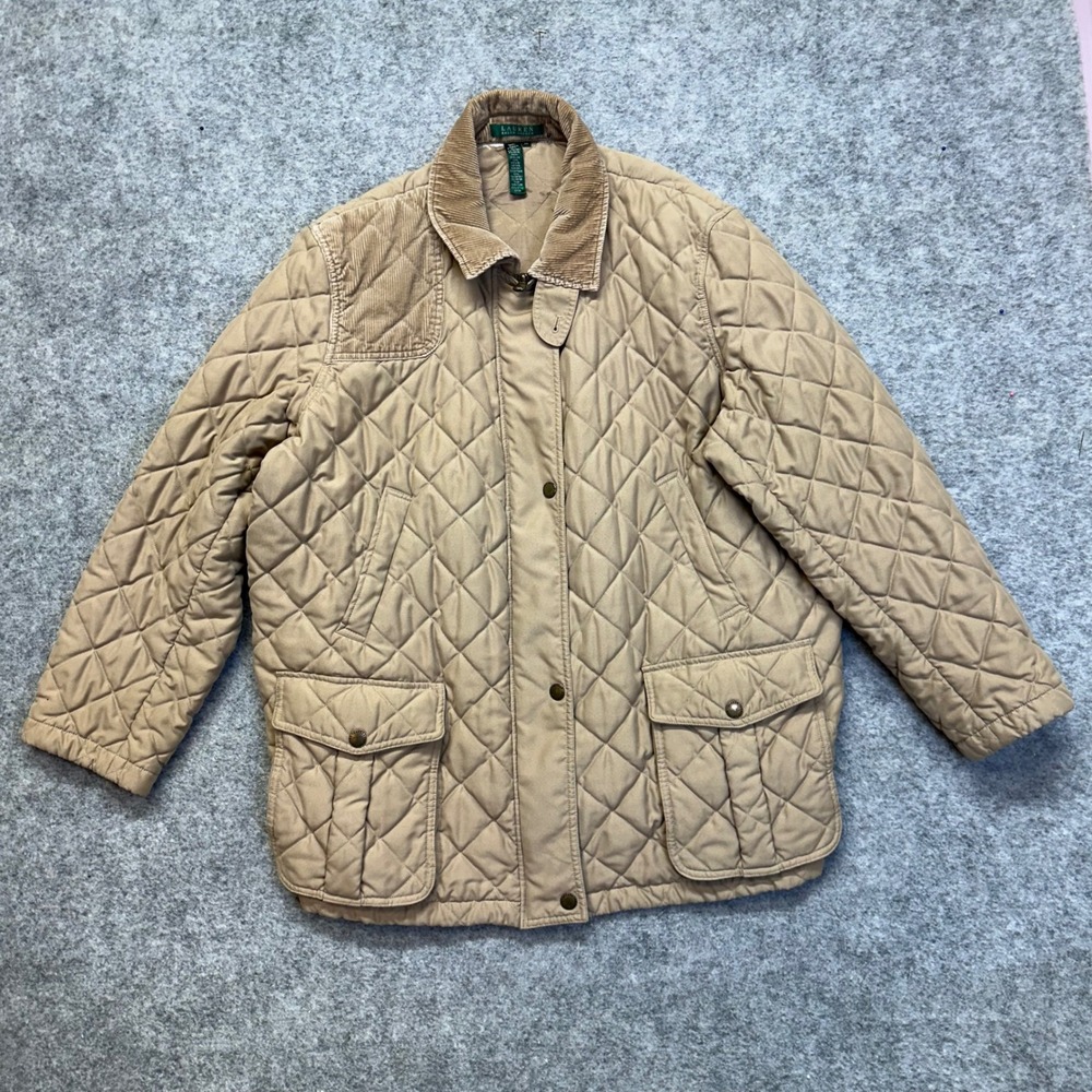 Lauren Ralph Lauren Quilted Barn Jacket Womens 3X Tan Corduroy Elbow Patches